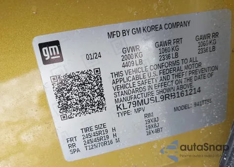 2024 Chevrolet Trailblazer Awd Rs z USA, uszkodzony, nr VIN KL79MUSL9RB161214